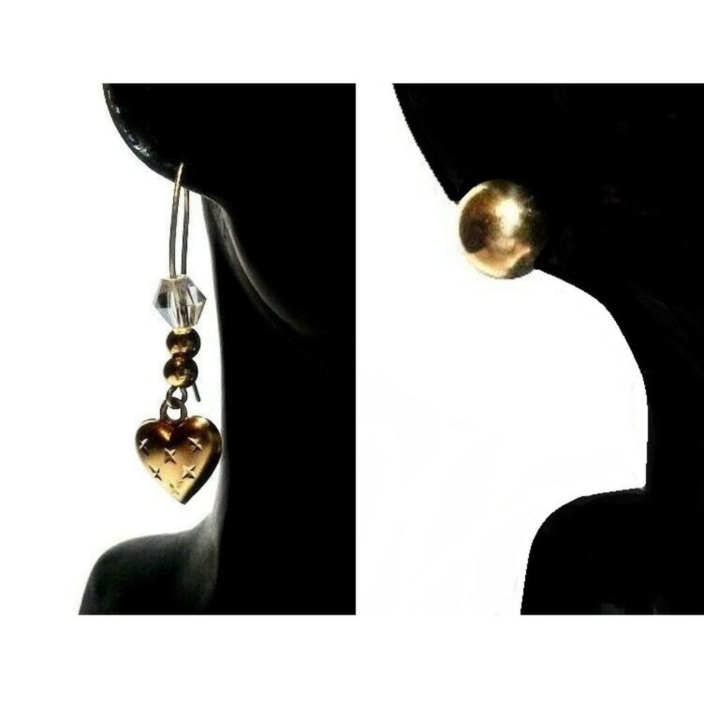 Solid 14k Yellow Gold Girls Two Pairs Earrings Ball Posts Dangle Hooks
